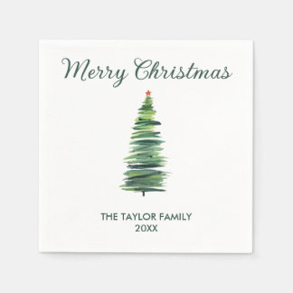 Serviette En Papier Papier d'arbre de Noël à aquarelle simple minimale