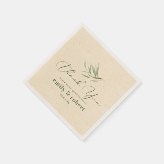 Serviette En Papier Papier d'artisanat beige en feuillage vert poussié (Coin)