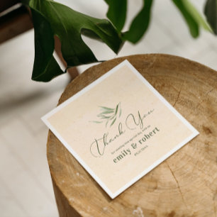 Serviette En Papier Papier d'artisanat beige en feuillage vert poussié