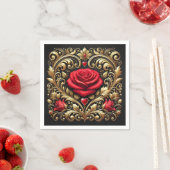 Serviette En Papier Papier d'artisanat de luxe Red Rose et Gold Heart (En situation)