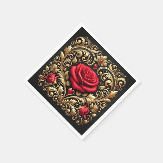 Serviette En Papier Papier d'artisanat de luxe Red Rose et Gold Heart (Coin)