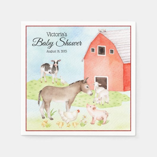 Serviette En Papier Papier de Baby shower animal de ferme (Devant)