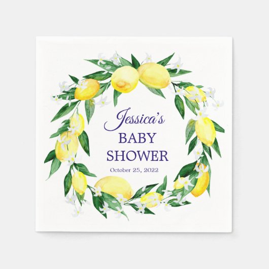 Serviette En Papier Papier de Baby shower aux citrons fleuris (Devant)