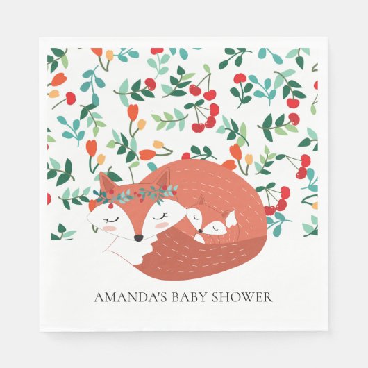 Serviette En Papier Papier de Baby shower de bois Fox (Devant)