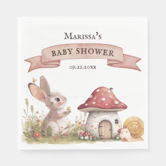 Serviette En Papier Papier de Baby shower de lapin rustique (Devant)