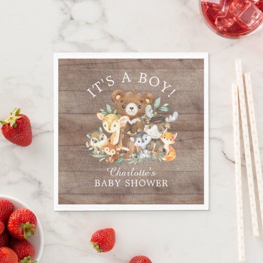 Serviette En Papier Papier de Baby shower en bois rustique (En situation)