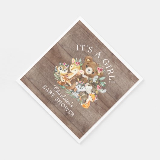 Serviette En Papier Papier de Baby shower en bois rustique (Coin)