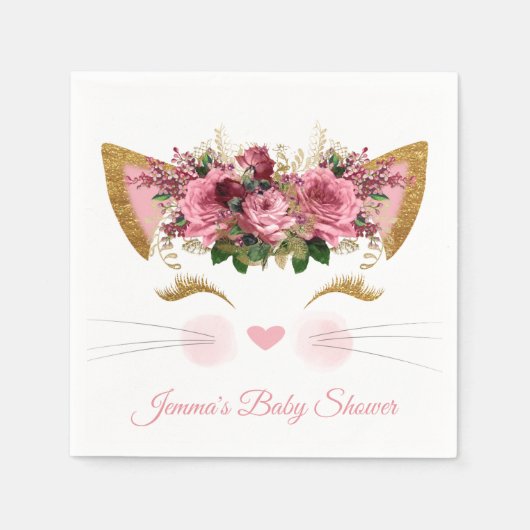 Serviette En Papier Papier de Baby shower jolie Kitty (Devant)