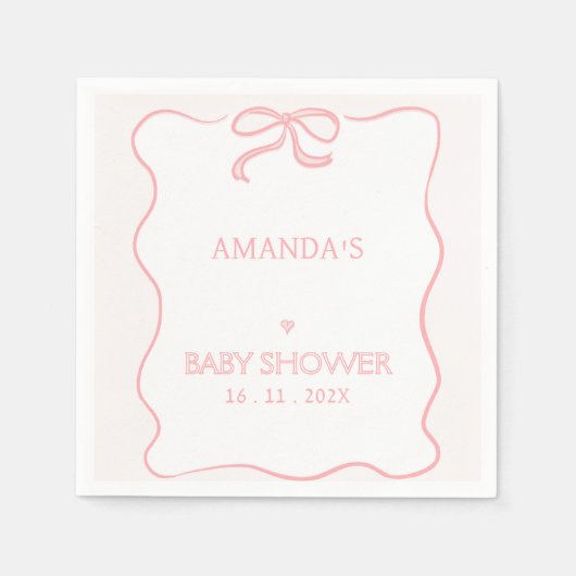 Serviette En Papier Papier de Baby shower moderne Rose Girl Bow (Devant)