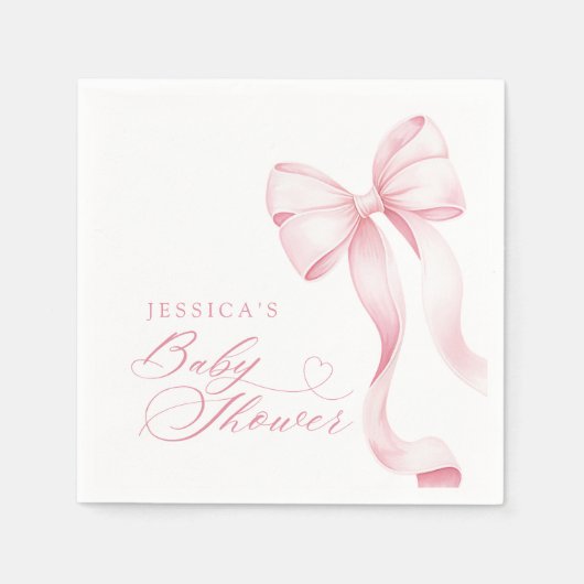 Serviette En Papier Papier de Baby shower rose en ruban (Devant)