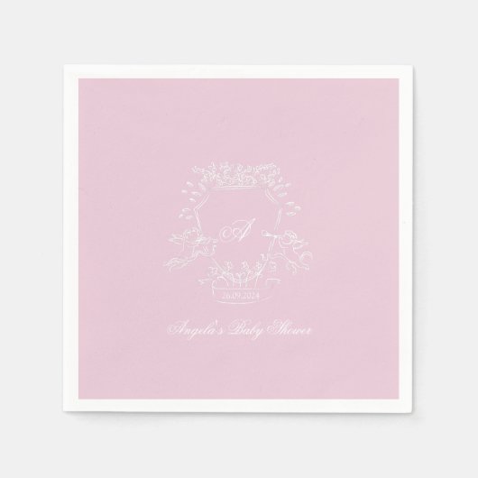 Serviette En Papier Papier de Baby shower rose monogramme Crest (Devant)