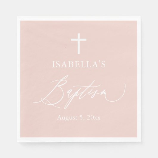 Serviette En Papier Papier de Baptême de fille rose Dusty (Devant)