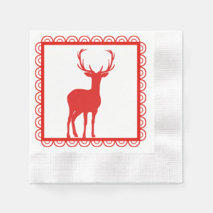 Serviette En Papier Papier de cerf de Noël rouge et blanc Napkin