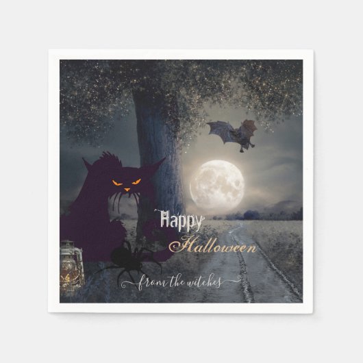 Serviette En Papier Papier de chat noir Halloween éffrayant (Devant)