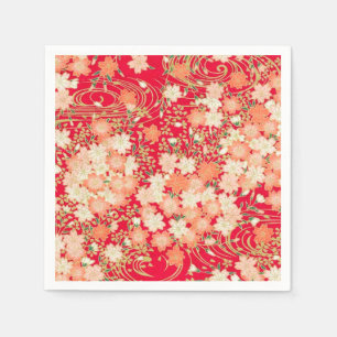 Serviette En Papier Papier de découpage en or rouge japonais Kimono fl
