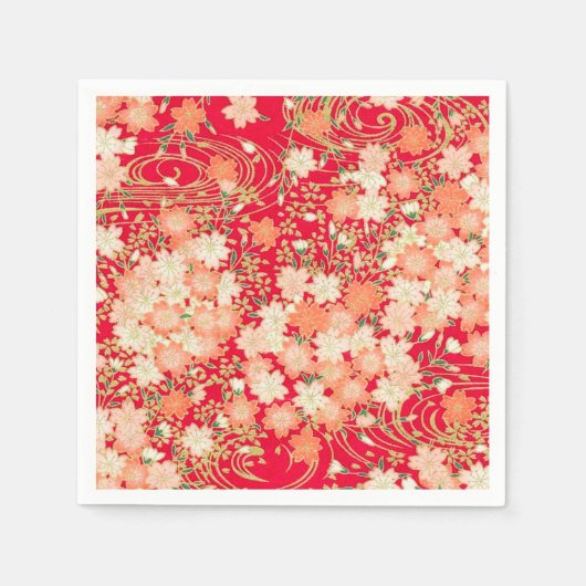 Serviette En Papier Papier de découpage en or rouge japonais Kimono fl (Devant)