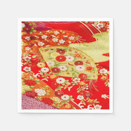 Serviette En Papier Papier de découpage en or rouge japonais Kimono fl (Devant)