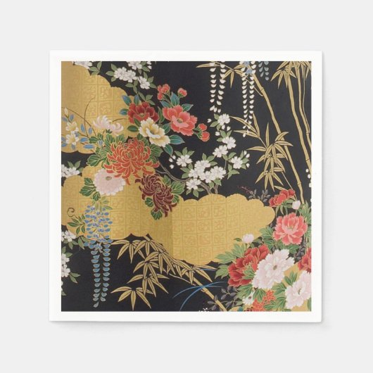 Serviette En Papier Papier de découpage floral japonais Kimono en or n (Devant)