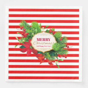 Serviette En Papier Papier de dîner rouge Noël rayé Napkin
