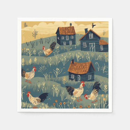 Serviette En Papier Papier de ferme de poulet Napkin (Devant)