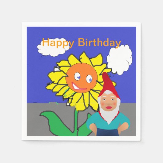Serviette En Papier Papier de fête d'anniversaire Gnome et Tournesol (Devant)