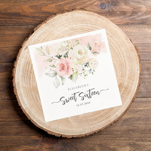 Serviette En Papier Papier de fête d'anniversaire Sweet 16 Floral rose