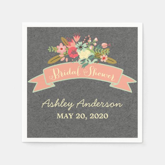 Serviette En Papier Papier de Fête des mariées Fleurs Rustiques (Devant)