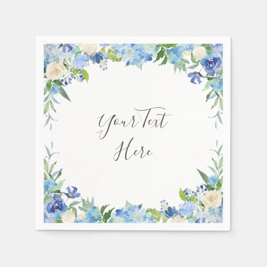 Serviette En Papier Papier de FÊTE Floral Hydrangea Bleu Clair (Devant)