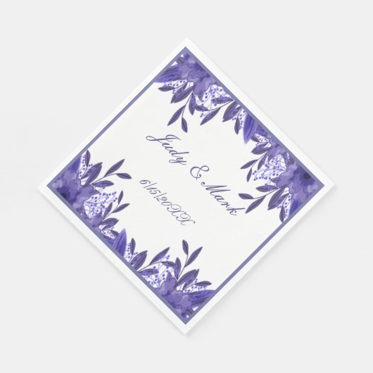 Serviette En Papier Papier de feuillage bleu violet Floral (Coin)