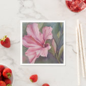 SERVIETTE EN PAPIER PAPIER DE FLEURS HIBISCUS ROSE NAPKINS (En situation)