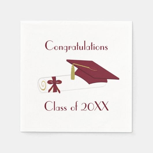 Serviette En Papier Papier de la Partie Maroon et Blanc Graduation (Devant)
