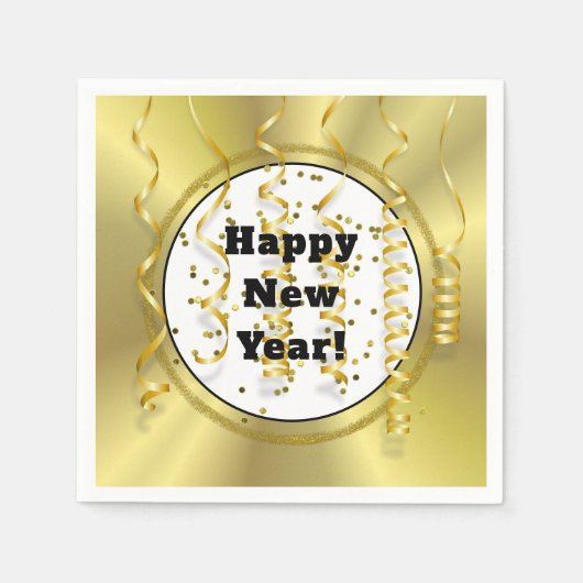 Serviette En Papier Papier de la Saint-Sylvestre Noir Or Moderne (Devant)