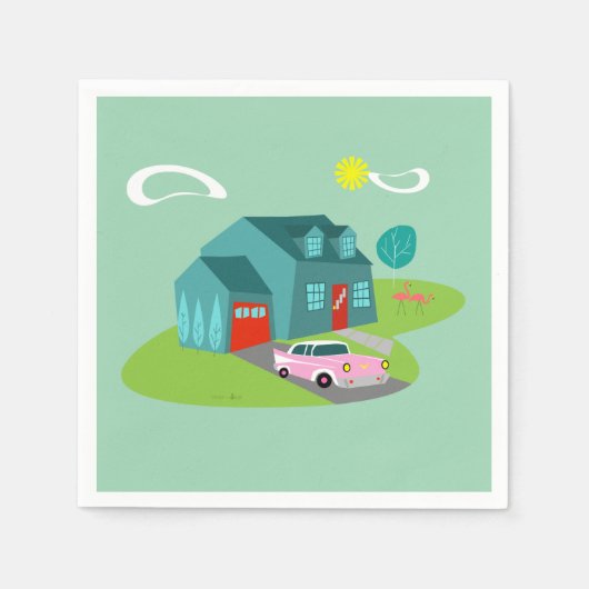 Serviette En Papier Papier de maison de banlieue rétro (Devant)