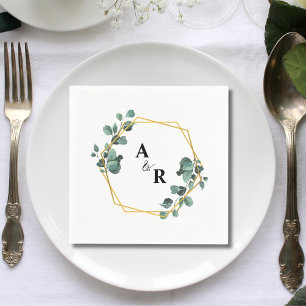 Serviette En Papier Papier de mariage à monogramme de couple avec verd