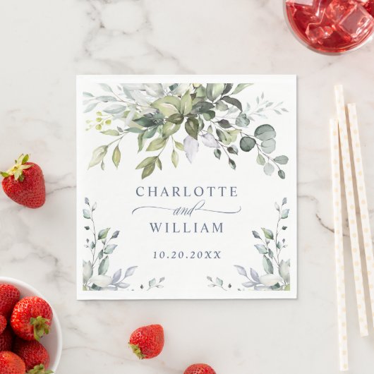 Serviette En Papier Papier de mariage élégant à l'aquarelle eucalyptus (En situation)