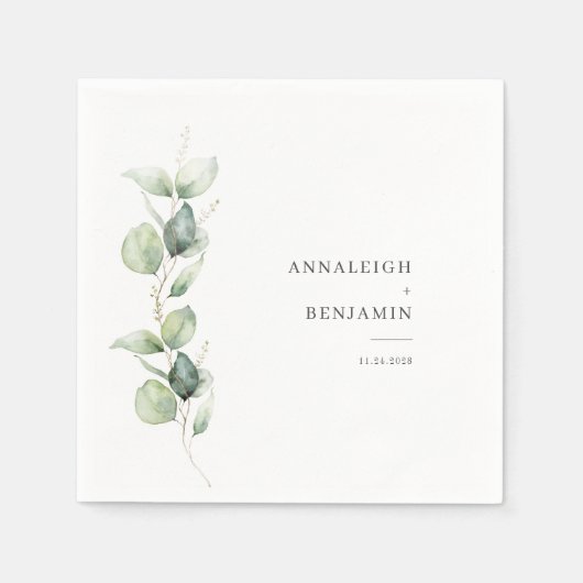 Serviette En Papier Papier de mariage élégant eucalyptus succulent (Devant)