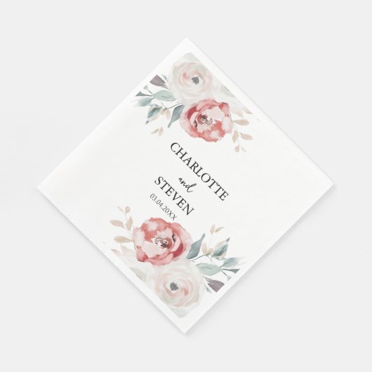 Serviette En Papier Papier de mariage élégant Rose (Coin)