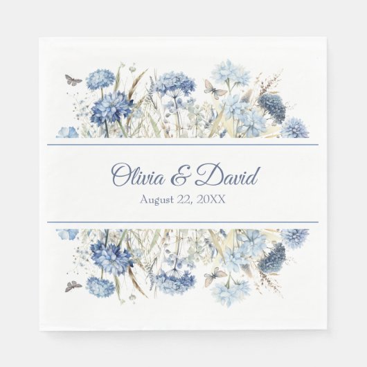 Serviette En Papier Papier de mariage Fleur de mariage Hydrangea Bleu (Devant)
