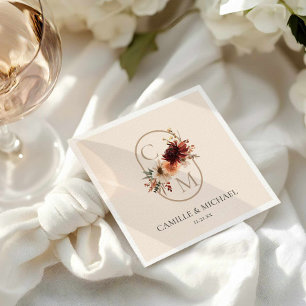 Serviette En Papier Papier de mariage floral élégant Bourgogne
