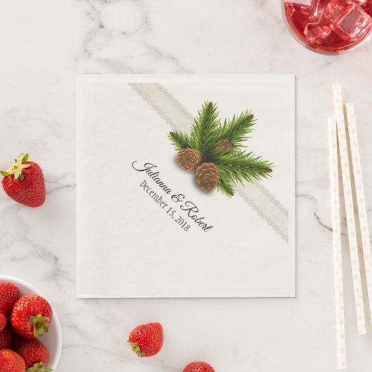 Serviette En Papier Papier de mariage hivernal Pine Cones Napkin (En situation)