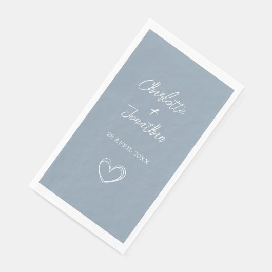 Serviette En Papier Papier de mariage personnalisé cœur simple bleu po (Coin)