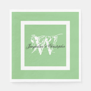 Serviette En Papier Papier de mariage vert doux avec monogramme et nom