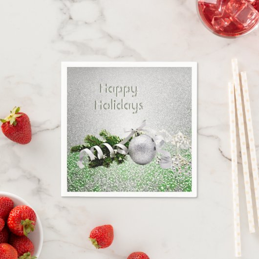 Serviette En Papier Papier de Noël à ruban blanc argenté (En situation)