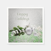 Serviette En Papier Papier de Noël à ruban blanc argenté (Devant)