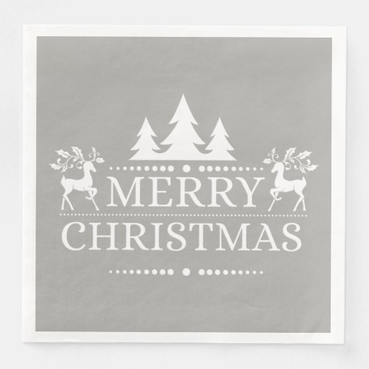 Serviette En Papier Papier de Noël argenté et blanc Joyeux (Devant)
