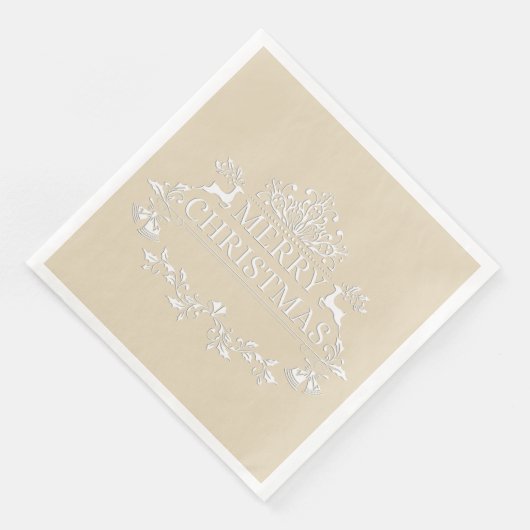 Serviette En Papier Papier de Noël beige et blanc (Coin)