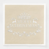 Serviette En Papier Papier de Noël beige et blanc (Devant)