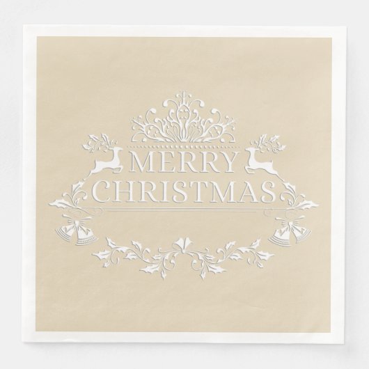 Serviette En Papier Papier de Noël beige et blanc (Devant)