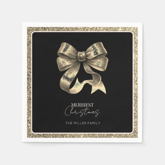 Serviette En Papier Papier de Noël Black Gold Glitt Bow (Devant)