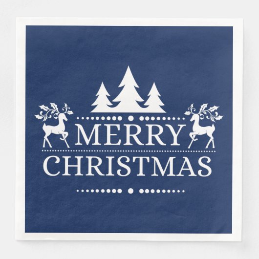 Serviette En Papier Papier de Noël bleu et blanc (Devant)